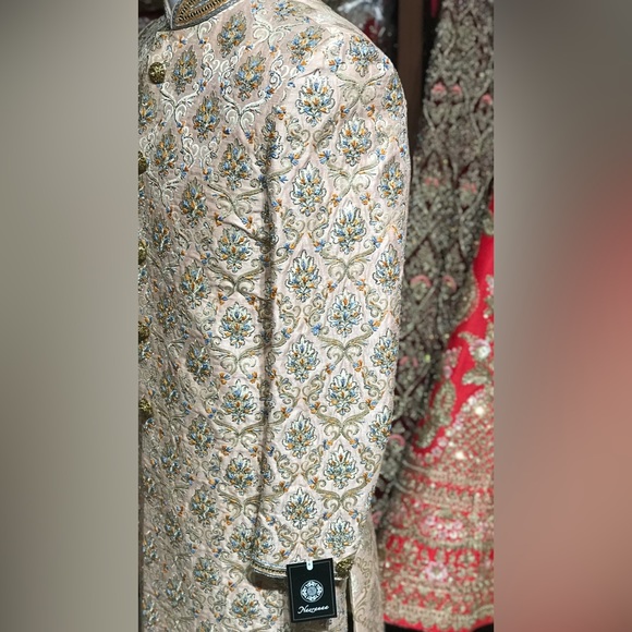 Beautifully embroidered silk Sherwani from Nazranaa - Picture 3 of 3
